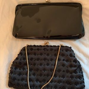 Vintage lot of 2 Evening handbag purses Black Beaded with Snake Chain & clutch